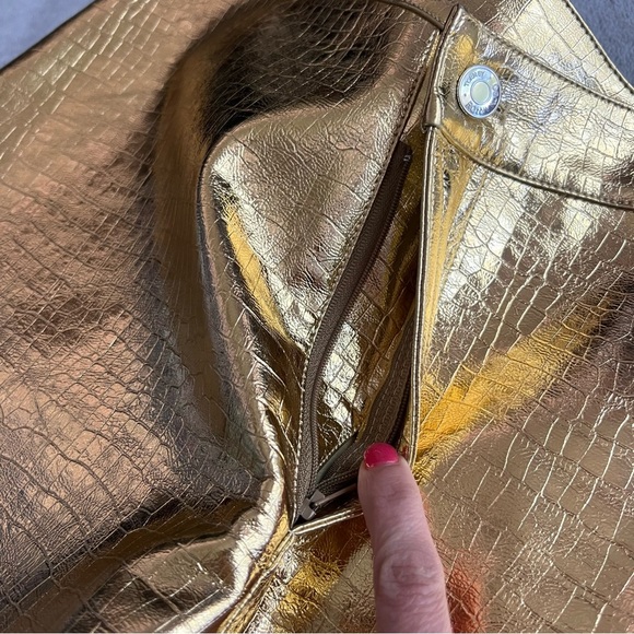 NWT Torn By Ronny Kobo Donnie Asymmetric Faux Leather Metallic Mini Skirt Gold - Picture 8 of 14